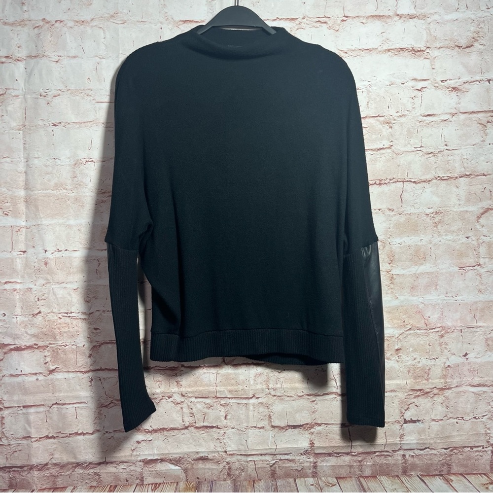 Express long sleeve black mock neck bat wing leather sleeve inset top size XS
